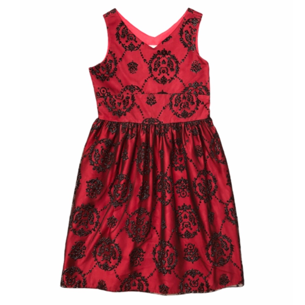 - Red Lace Appliqué Overlay Dress SZ 10! EUC!